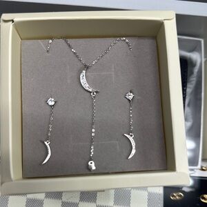 Silver Crescent Moon Jewelry Set